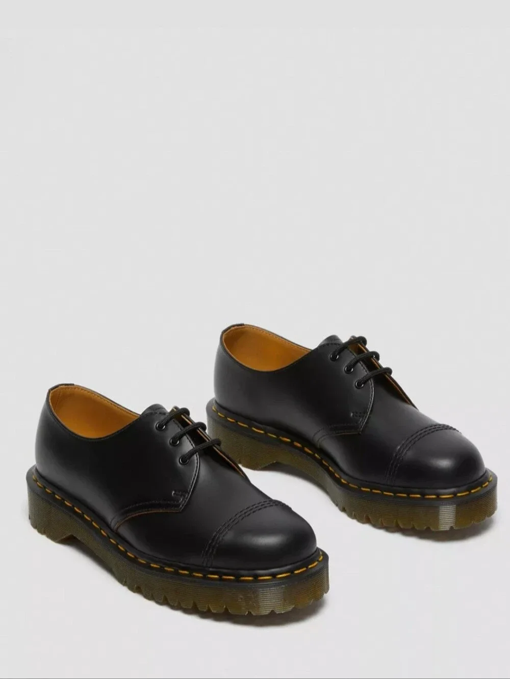 Dr. Martens Black Leather 3-Eye Oxford with Yellow Stitching